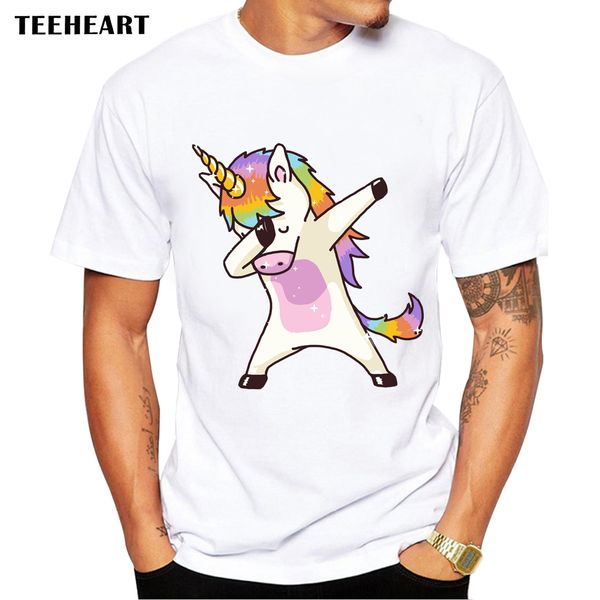 

2017 summer fashion dabbing unicorn t-shirt men funny t shirts dabbing hip unicorn/cat/zebra tee la591, White;black