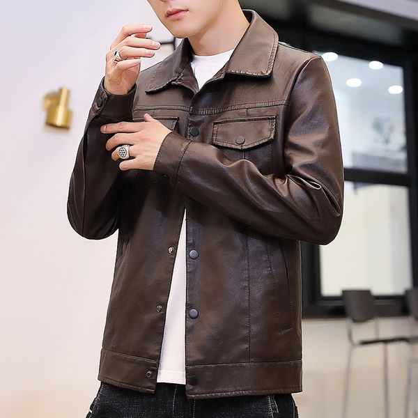 

ho new man in the fall of 2019 young pu leather leather jacket lapel cultivate one's morality, Black