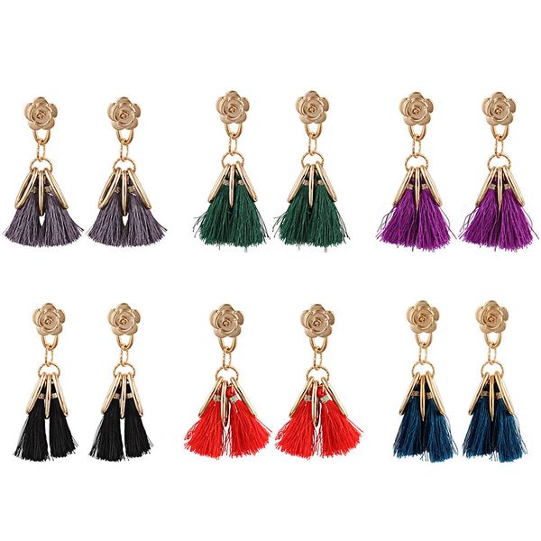 

fashion long tassel earrings rose flower gold dangle earrings for women bohemian statement drop jewelry, Silver