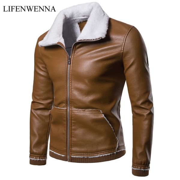 

autumn winter new arrival leather jacket men 2018 casual solid fleece coat mens clothes trend fashion motorcycle leather jackets, Black