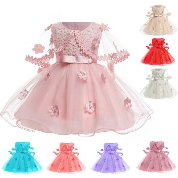 

Cotton Toddler Baby Dresses First Birthday Lace Mesh Beaded Flower Princess Cape Dress for Kids Baby Girls Photography Clothing Infant 12M