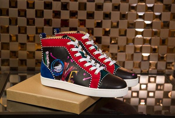

высокого качество высокого top graffiti кожа red bottom кроссовки обувь мужчины роскошной плоский повседневный walking красных кроссовки под