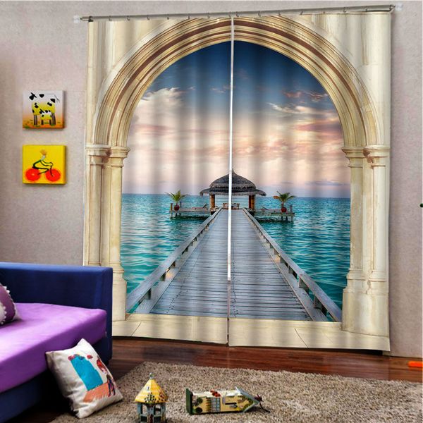 заказного размера luxury blackout 3d окно штора для гостиной арки синего озера декорация шторы