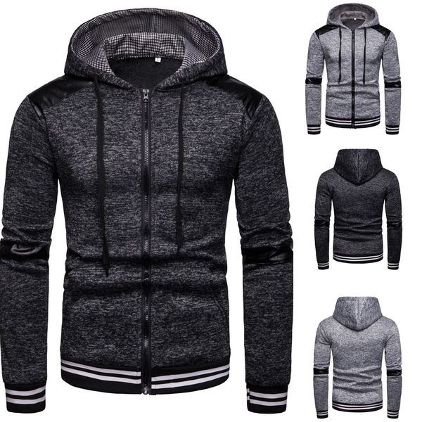 

men's autumn winter new style casual hooded sweater fashion spliced ribbon coat autumn winter drop shipping, Black;brown