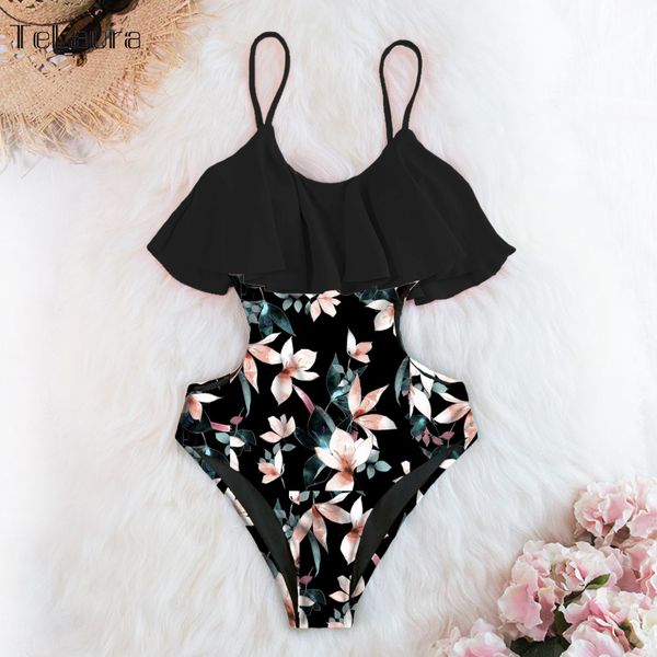 

2020 one piece swimsuit women swimwear floral monokini push up bathing suit padded bodysuit summer beach wear female, White;black
