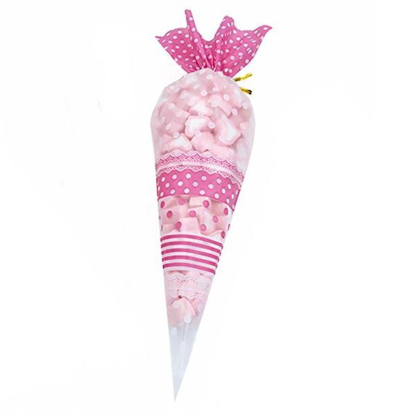

50pcs shopping cute gift birthday home triangle party favor candy bag clear cookie cone kids package wedding supplies