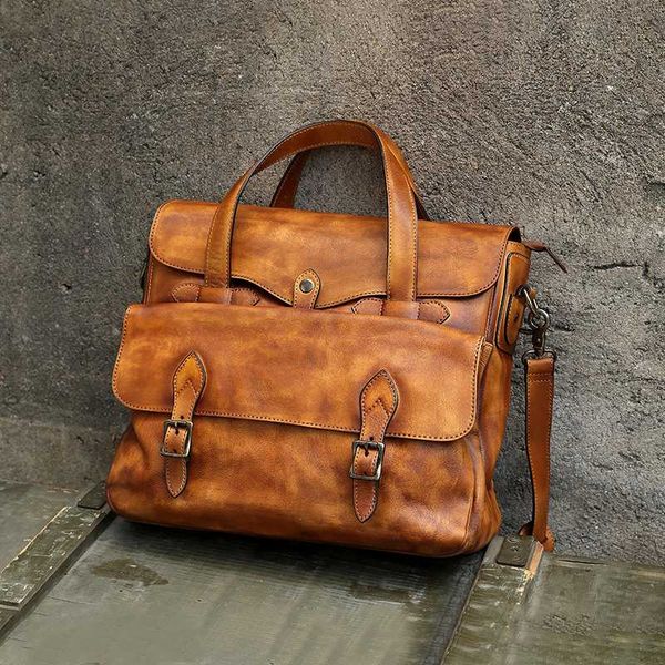 

mens cow leather backpack genuine leather bag briefcase business casual bag shoulder messenger retro brown mens handbag