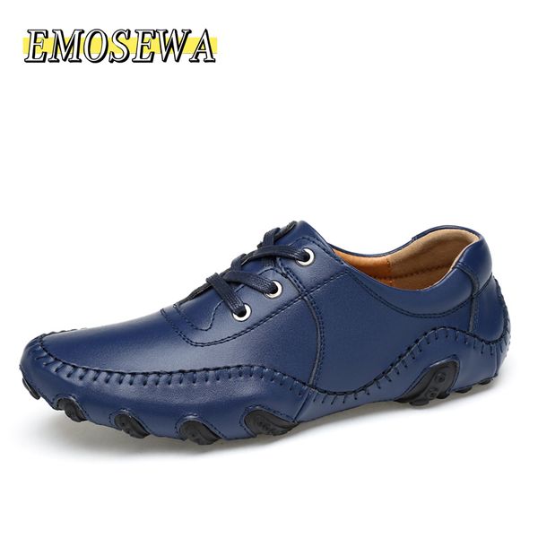 

emosewa genuine leather casual shoes men spring handmade vintage loafers flats 2019 new fashion style 38-46 big size, Black