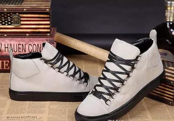 

new fashion lace-up gray genuine leather high men sneakers shoes luxury designer casual flats high shoes s c04, Black