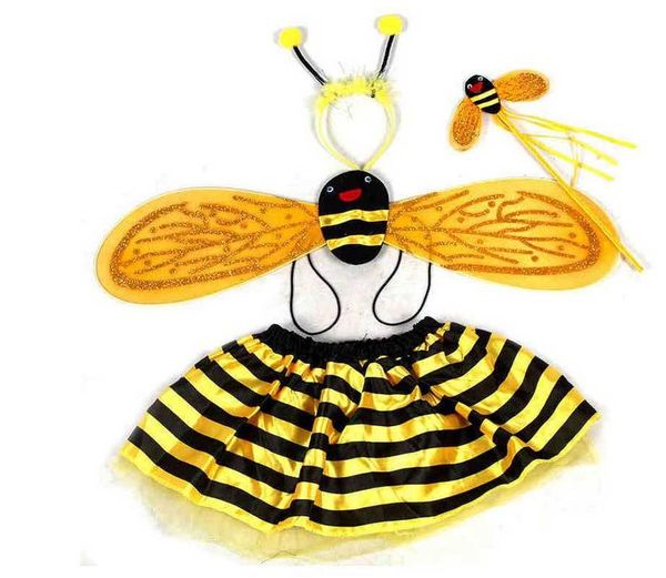 Bambini Fata Coccinella Ape Ala Costume Set Vestito operato Cosplay Ali Tutu Gonna Bacchetta Fascia per capelli Ragazza Ragazzo Evento Spettacolo teatrale di Natale