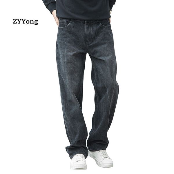 

black straight loose baggy jeans men harem wide leg denim cargo pants skateboard streetwear hip hop joggers cowboy trousers, Blue