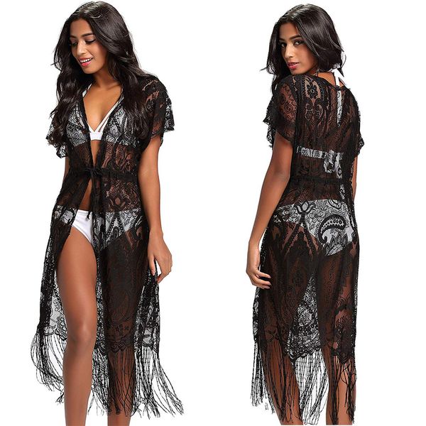 

women long lace robe dress beach cover up dj073, Blue;gray