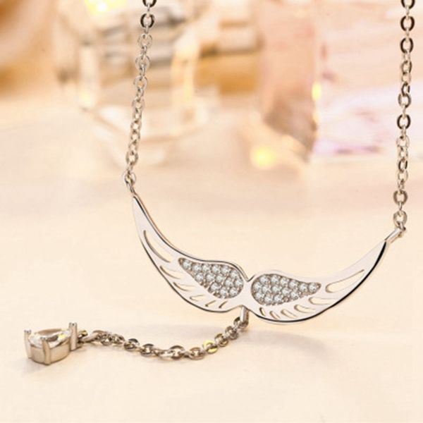 

new arrival long pendant necklaces zircon angel wings necklaces jewelry collar, Golden;silver