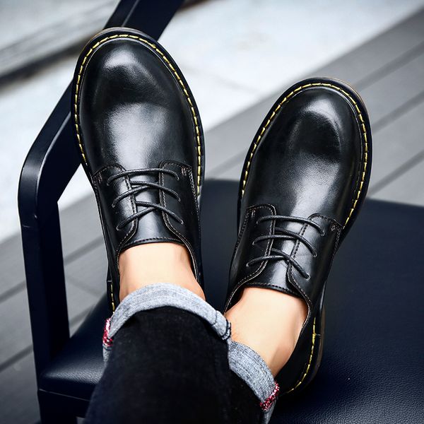 

casual genuine leather shoes men oxfords lace up sewing male business breathable flats gentle men shoes for zapatos hombre 3, Black
