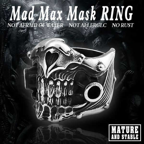 

beier movies mad max mask cosplay rings stainless steel souvenir gift cosplay accessories christmas halloween party gift br8-680, Golden;silver