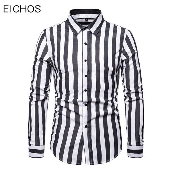

mens shirts casual slim fit striped design long sleeve shirt men new autumn business social brand dress shirts size s-xxl, White;black