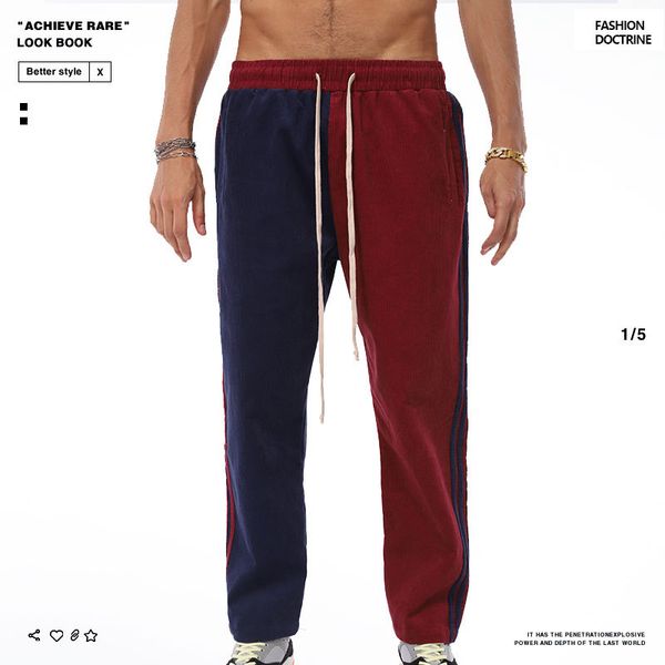 

2019 tide brand casual pants men's tide patch work color stitching summer new straight pants casual ankle - length, Black