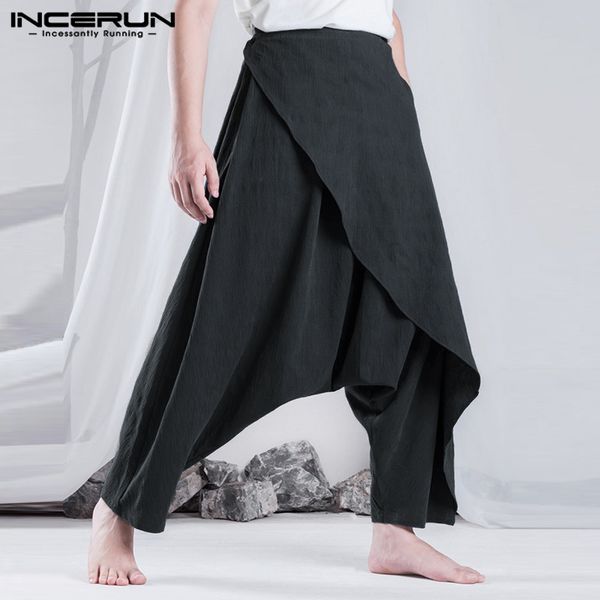 

incerun hip-hop harem pants men streetwear vintage elastic waist trousers men stylish big crotch baggy irregular pants 5xl 2018, Black
