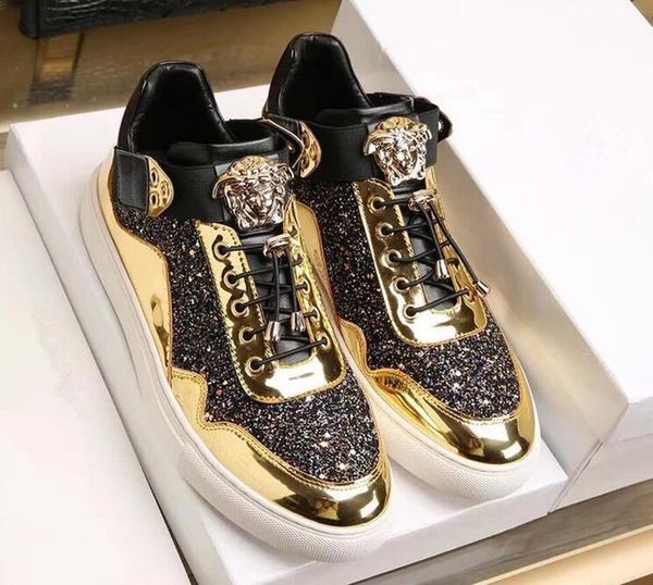 

Men's Genuine Leather hight top Shoes Hot Sale Classic Style Comfortable moccasins Sheet metal Glitter Sneaker Men Flats Luxury Party Shoes