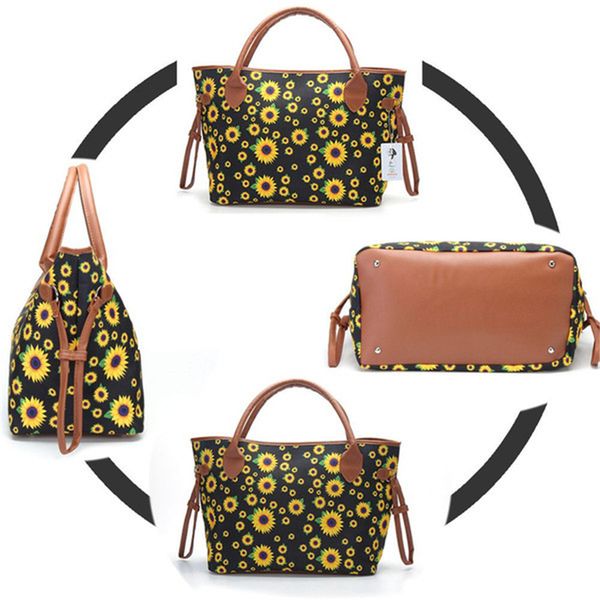 

women sunflower tote bag 20 inch handbag flower print canvas large ladies casual tote canvas hangbag casual purse weekender bag fj543, Black