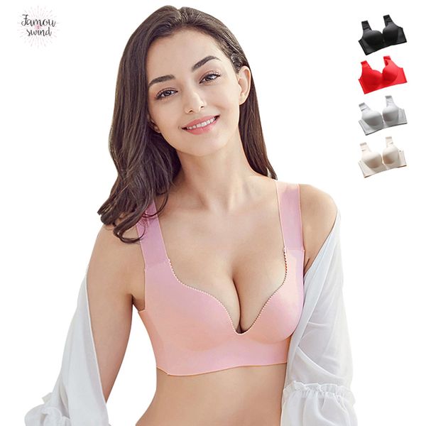 

padded bras lingerie push up seamless for women soft sleep bra wire bralette brassiere female underwear intimates d, Red;black