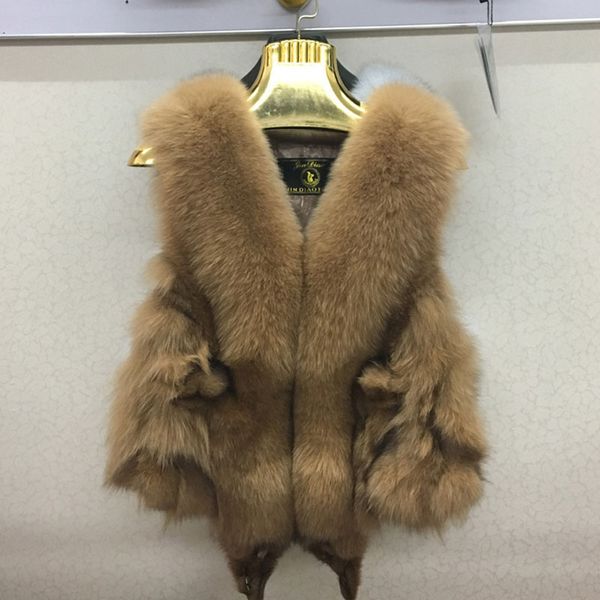 

100% natural real fur vest 2018 new winter short thick women genuine fur vest jacket pockets real coats a019, Black
