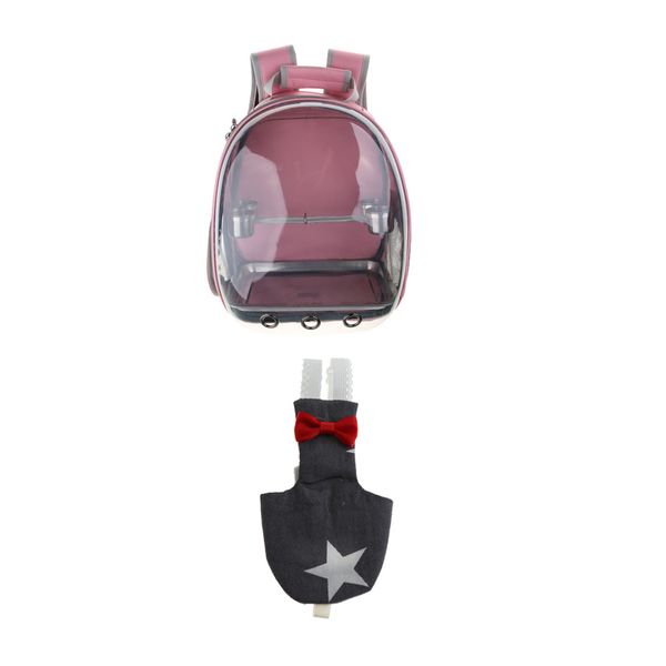 

transparent pet space capsule carrier backpack pink 360 degree sightseeing with feeding cups tray & flight suit -star s
