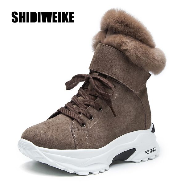 

women's boots 2019 new winter snow short boots for girls female genuine leather short matte plus velvet cotton shoes j744, Black