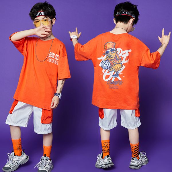 

fashion children's day loose t-shirt shorts suit summer hip hop jazz dance costumes boys catwalk show rave stage outfits sl3210, Black;red