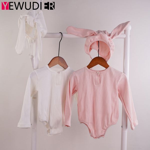 

jumpsuits born boys romper clothes baby girls cotton long sleeve overalls toddler solid ribbed triangle cute hat autumn, Blue
