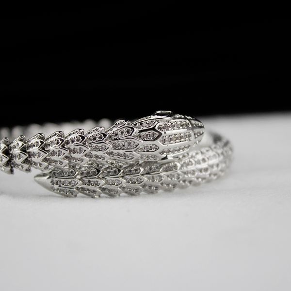 

women diamond open snake bangle elasticity 925sterling silver bangles for womens charms fine jewelry set, Black