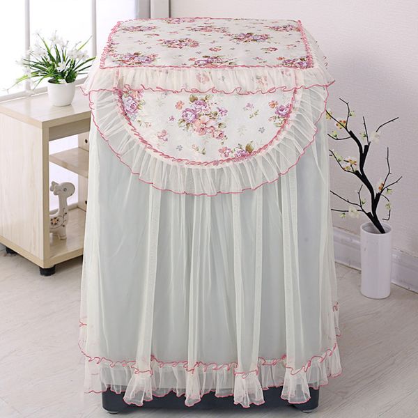 

1pcs purple flower lace ruffle floral washing machine dust cover protection front durable soft home roller lace dust cover