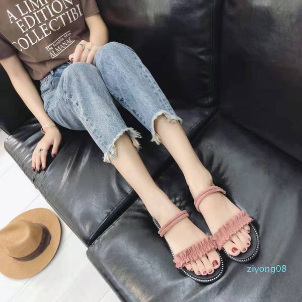 

new low heels suede women designer sandals lady fashion casual beach shoes female slippers green/khaki/black/pink z08
