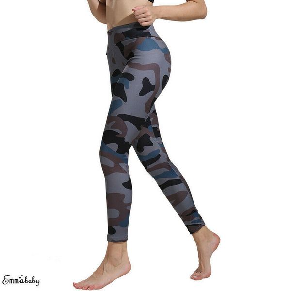 

women sports fitness camouflage camo pants elastic high waist trousers stretch jeggings, White;red