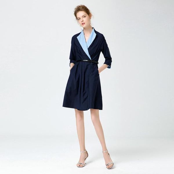 

2020 spring and summer new style ] professional dress middle sleeve waist slimming long style dress, Black;gray