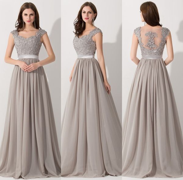 

real image silver chiffon bridesmaid dresses wedding guest gown with lace appliques pattern backless long prom party dresses cps233, White;pink