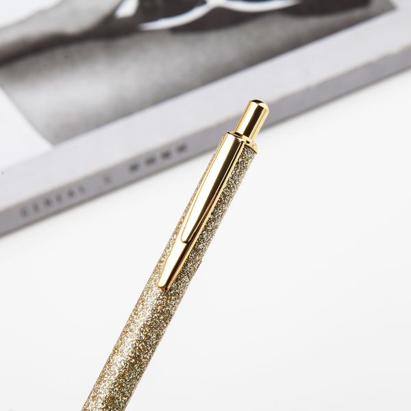 

new beautiful ballpoint pen metal pen gold powder flash advertising gift sequin pen office school stationery 10pcs 1.0mm, Blue;orange