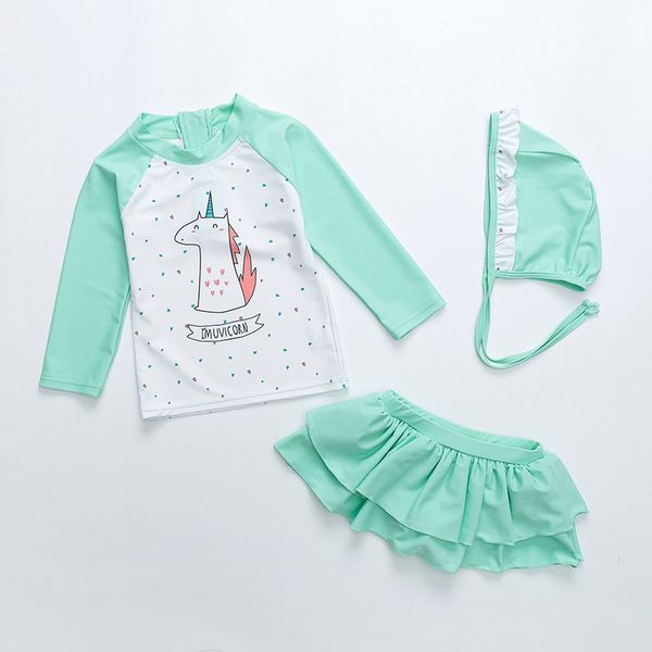 

baby girls summer unicorn rashguard two piece swimsuit kids cartoon surf swimwear children upf50+ beach bathing suits swim skirt