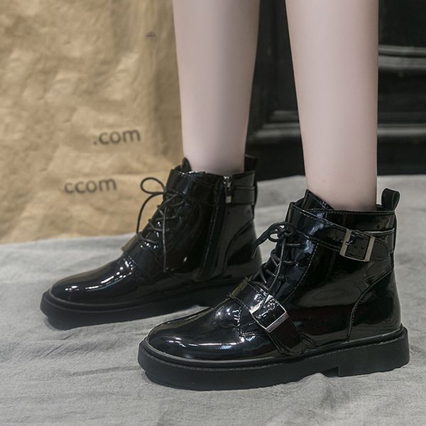

women winter platform shoes woman leather boots women womens wedge solid zipper biker ankle boots for flat shoes, Black