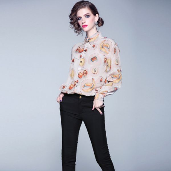 

fashion new women's chffon skirts,beauty fruits printing lady's blouses & shirts,sweet girl's ,one colour three size, White