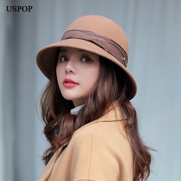 

uspop 2019 women wool fedoras female winter thick wool hats bucket hats, Blue;gray