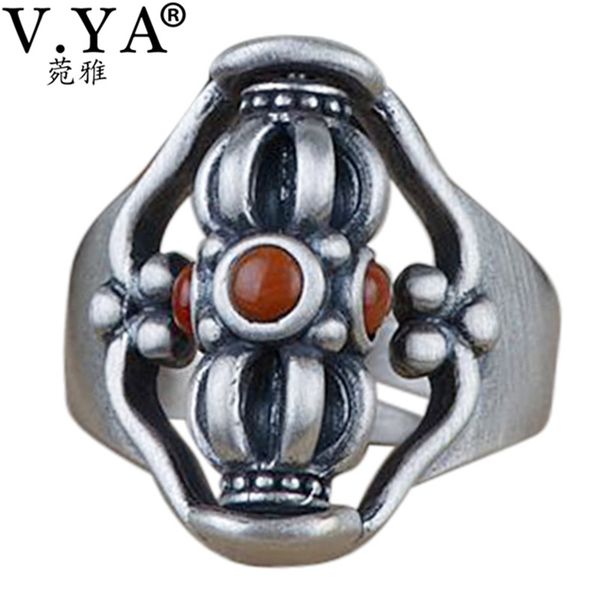 

v.ya rotatable 925 silver rings for men women adjustable size s925 sterling silver ring with natural stone jewelry gift