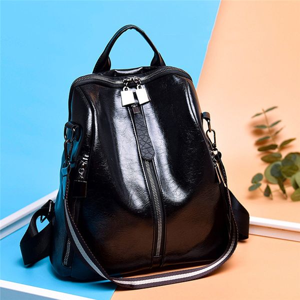 

women backpack soft new anti-theft fashion trend simple multifunctional pu leather black backpack for female 2020 new