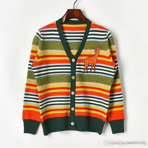 

autumn 2020 new color-colored striped a embroidery fawn long-sleeved knit sleeve sweater women's sweater coat casual sweater, White;black