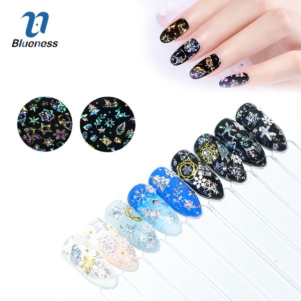 

blueness 4 pcs/set holographic nail foil christmas slider decoration snowflake feathers design manicure gel polish, Black