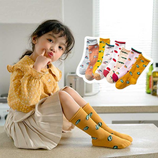 

1 pair lytwtw's anti slip floor cartoon kids toddlers autumn spring kawaii cute fruit newborn cute cotton baby girl socks, Pink;yellow