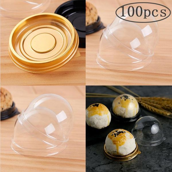 

gift wrap 100pcs round plastic moon cake box packaging egg-yolk puff container transparent mooncake dome boxes baking packing party