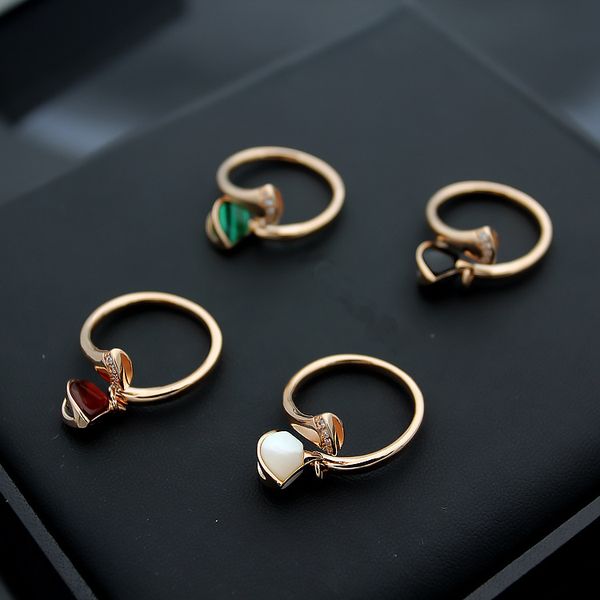 

titanium steel designer jewelry b letter black red agate skirt ring white shell fan-shaped women's ring, Silver