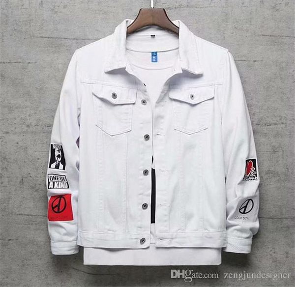 

mens autumn designer white jeans jackets lapel neck homme clothing hip hop fashion style casual apparel, Black;brown