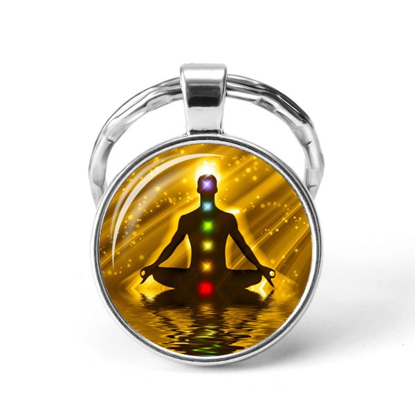 

chakra reiki healing keychain buddha yoga meditation pendant key rings spiritual om symbol indian meditation jewelry key chains, Slivery;golden